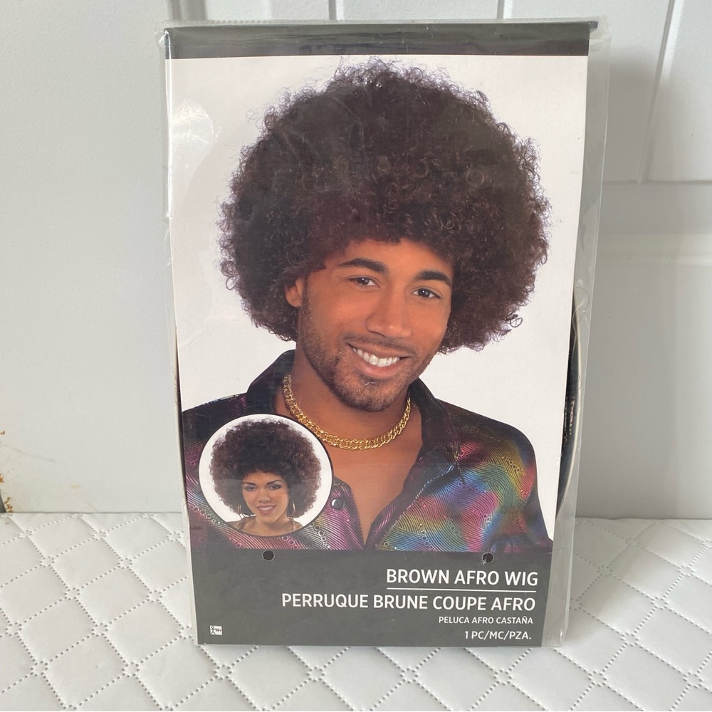 Amscan Brown Afro 70s Perm Disco Hippie Halloween Accessory Adult Wig 840344